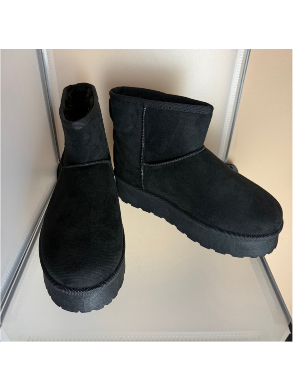 Women's Furry Faux Suede Ankle Platform Booties Black Size 6.5